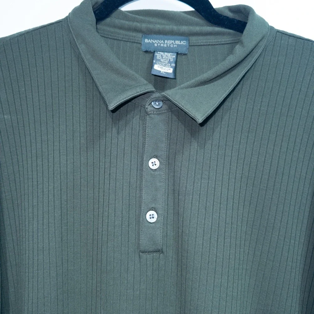 Banana Republic Olive Green Stretch Ribbed Collared‎ Shirt Size XL